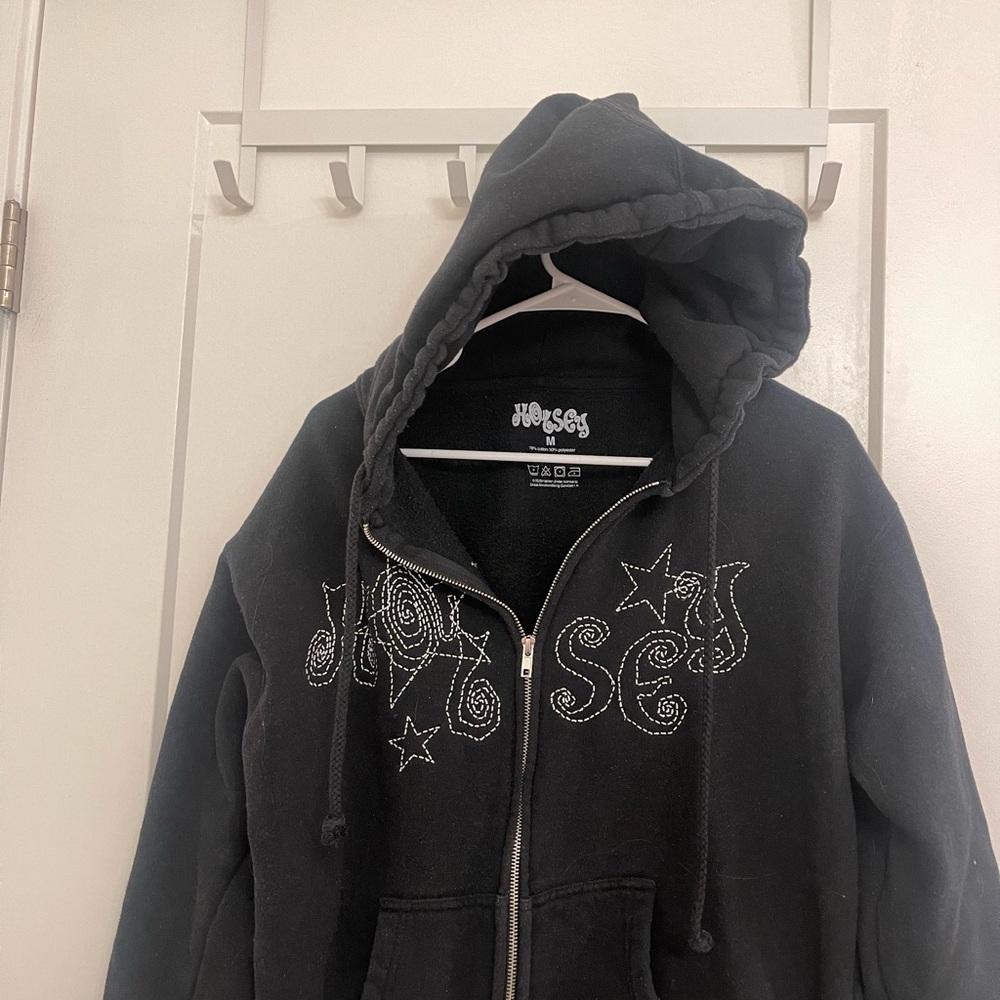 Halsey Official Tour Merch My Last Trick Black Embroidered Zip-Up Hoodie